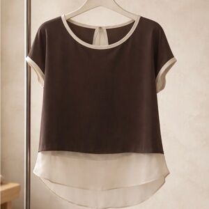 Luxology Tan and Cream Layered Blouse